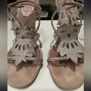 Rene Caovilla Rose Suede Strass Pink Heels